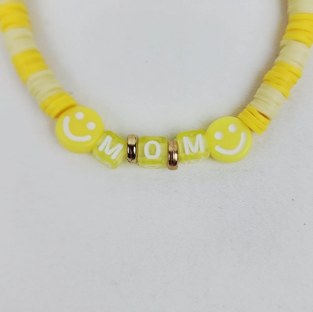 Handmade Mom Smiley Face Yellow Bracelet